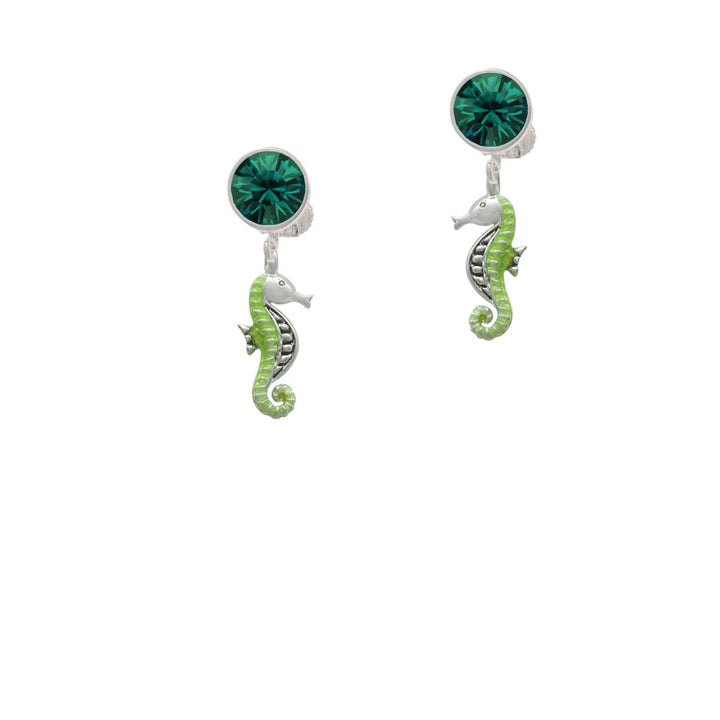 Green Seahorse Crystal Clip On Earrings Image 6