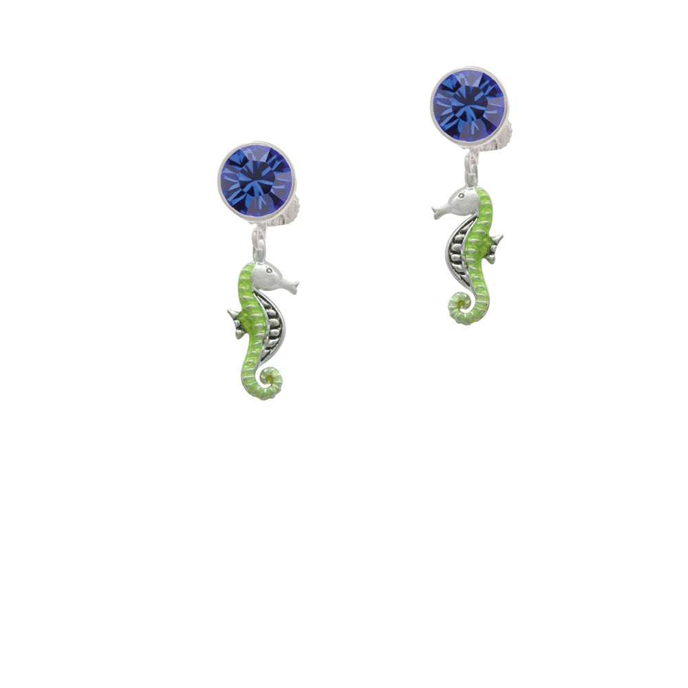 Green Seahorse Crystal Clip On Earrings Image 7