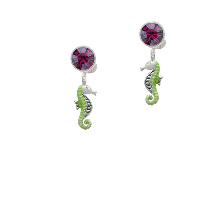 Green Seahorse Crystal Clip On Earrings Image 8