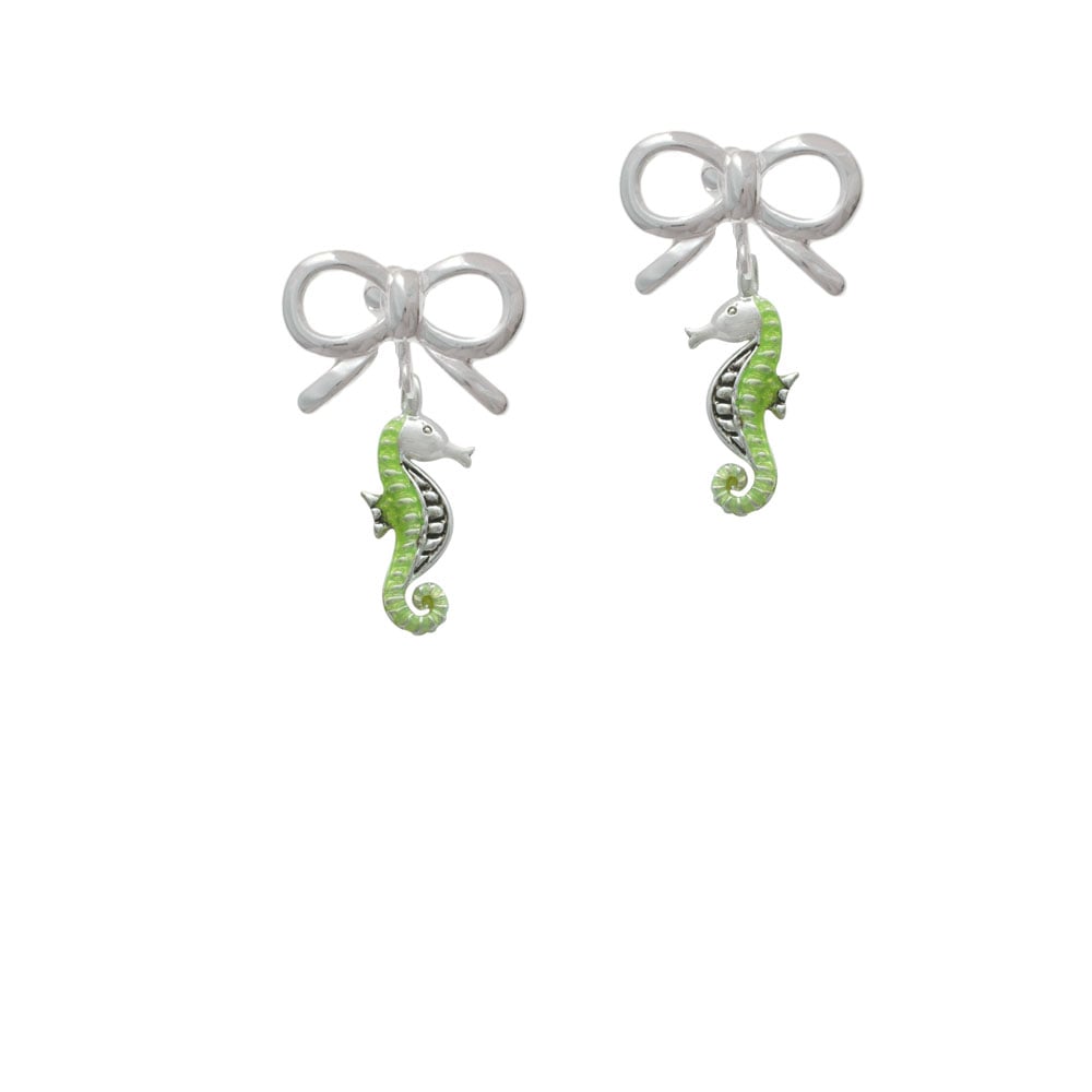 Green Seahorse Crystal Clip On Earrings Image 9