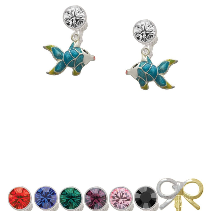 Blue Tropical Fish with Yellow Fins Crystal Clip On Earrings Image 1