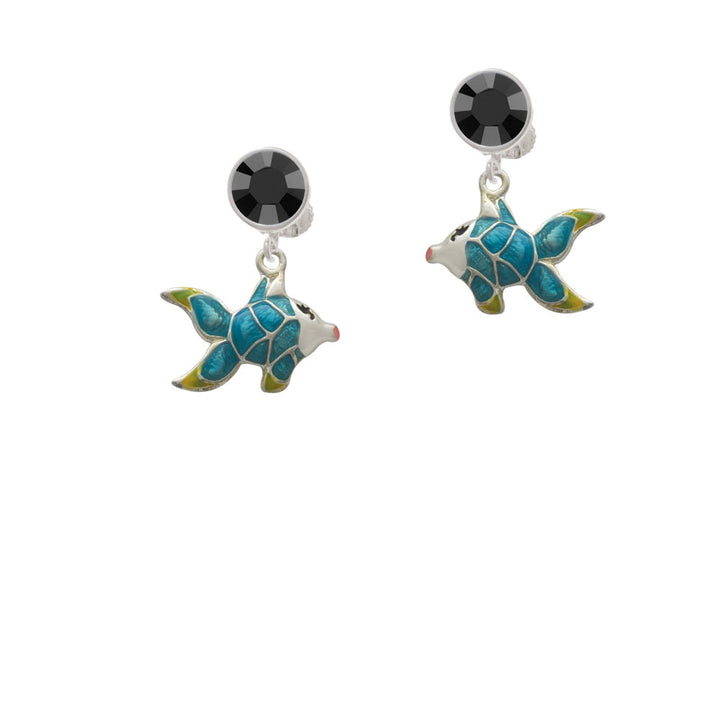 Blue Tropical Fish with Yellow Fins Crystal Clip On Earrings Image 3