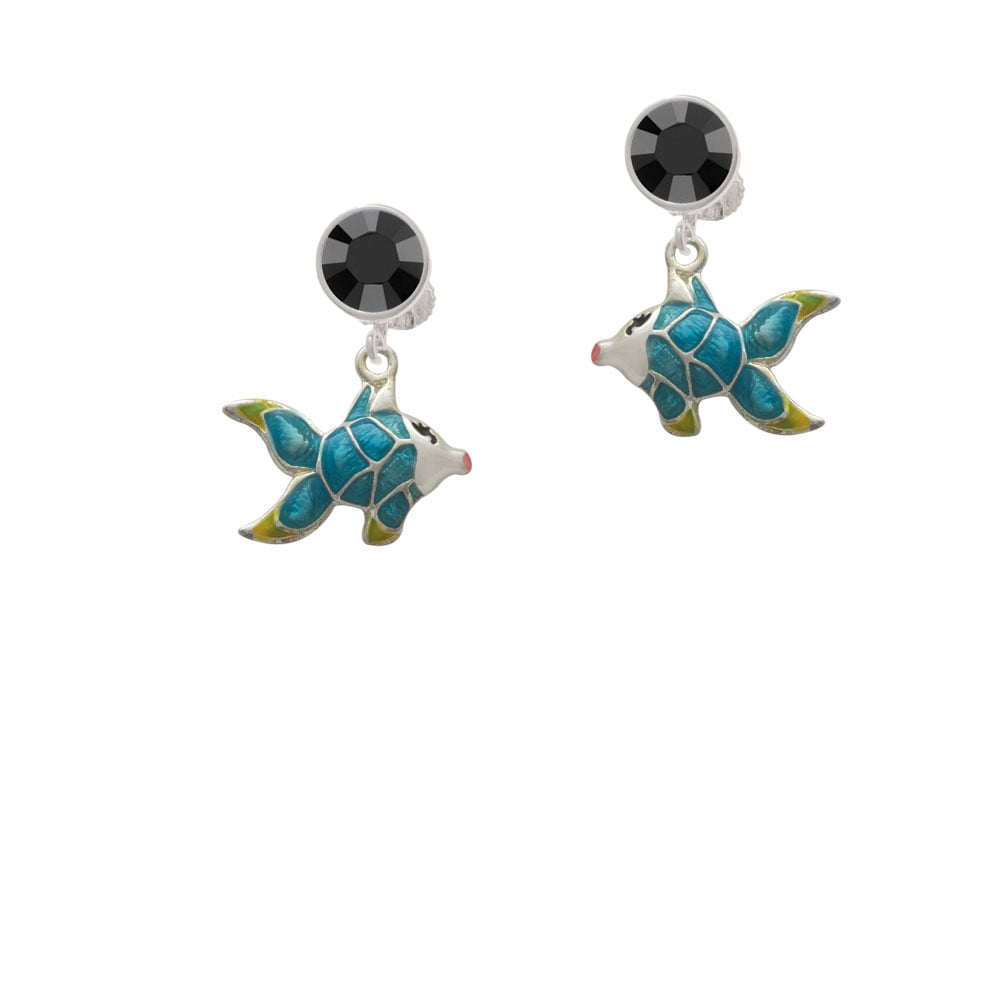 Blue Tropical Fish with Yellow Fins Crystal Clip On Earrings Image 1