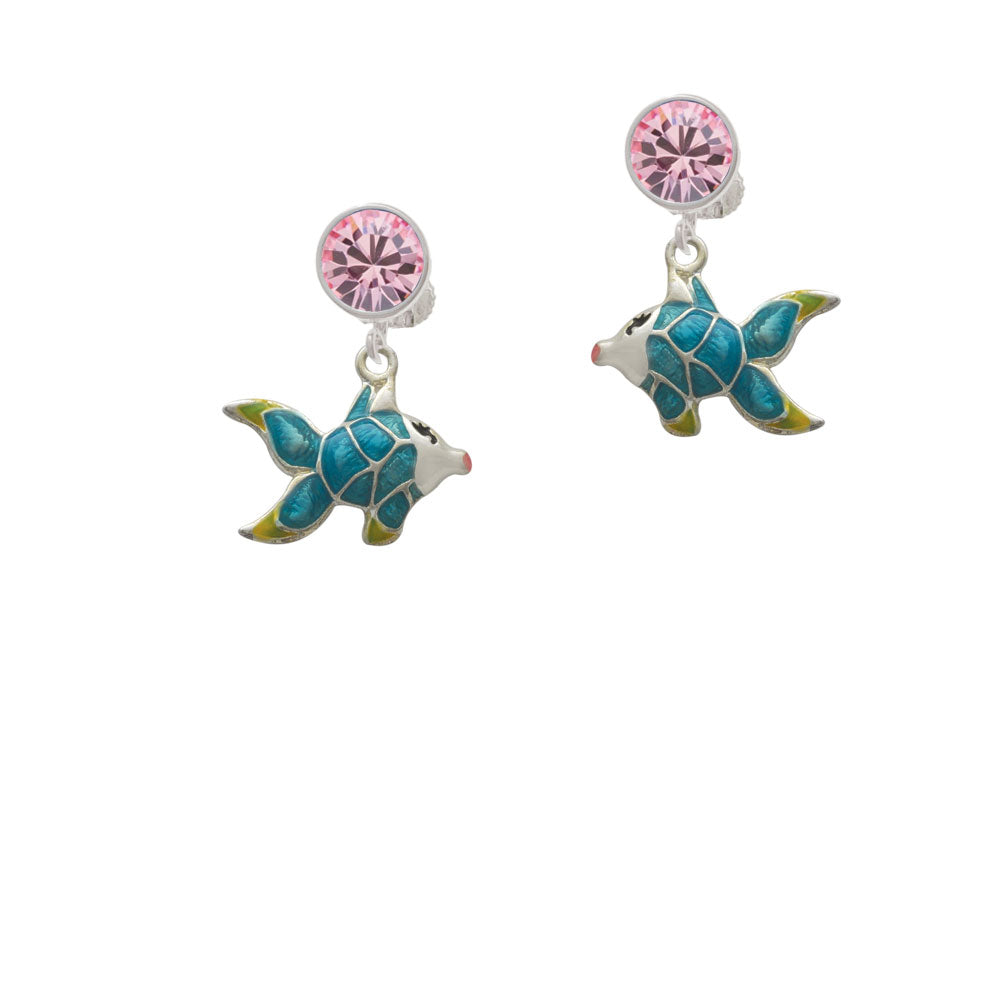 Blue Tropical Fish with Yellow Fins Crystal Clip On Earrings Image 4