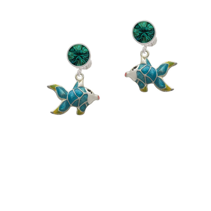 Blue Tropical Fish with Yellow Fins Crystal Clip On Earrings Image 6