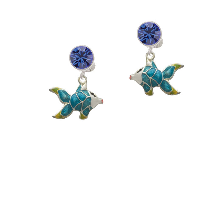 Blue Tropical Fish with Yellow Fins Crystal Clip On Earrings Image 7