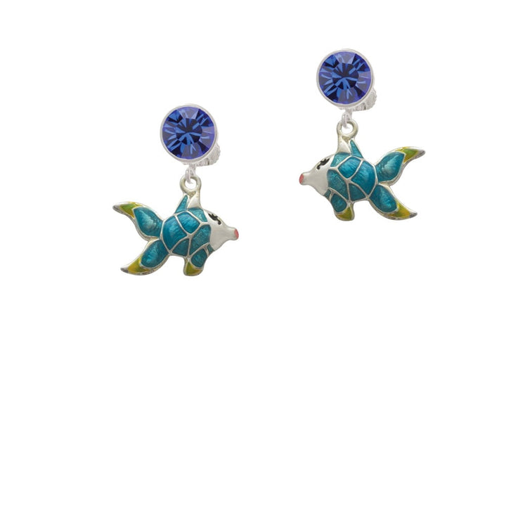 Blue Tropical Fish with Yellow Fins Crystal Clip On Earrings Image 1