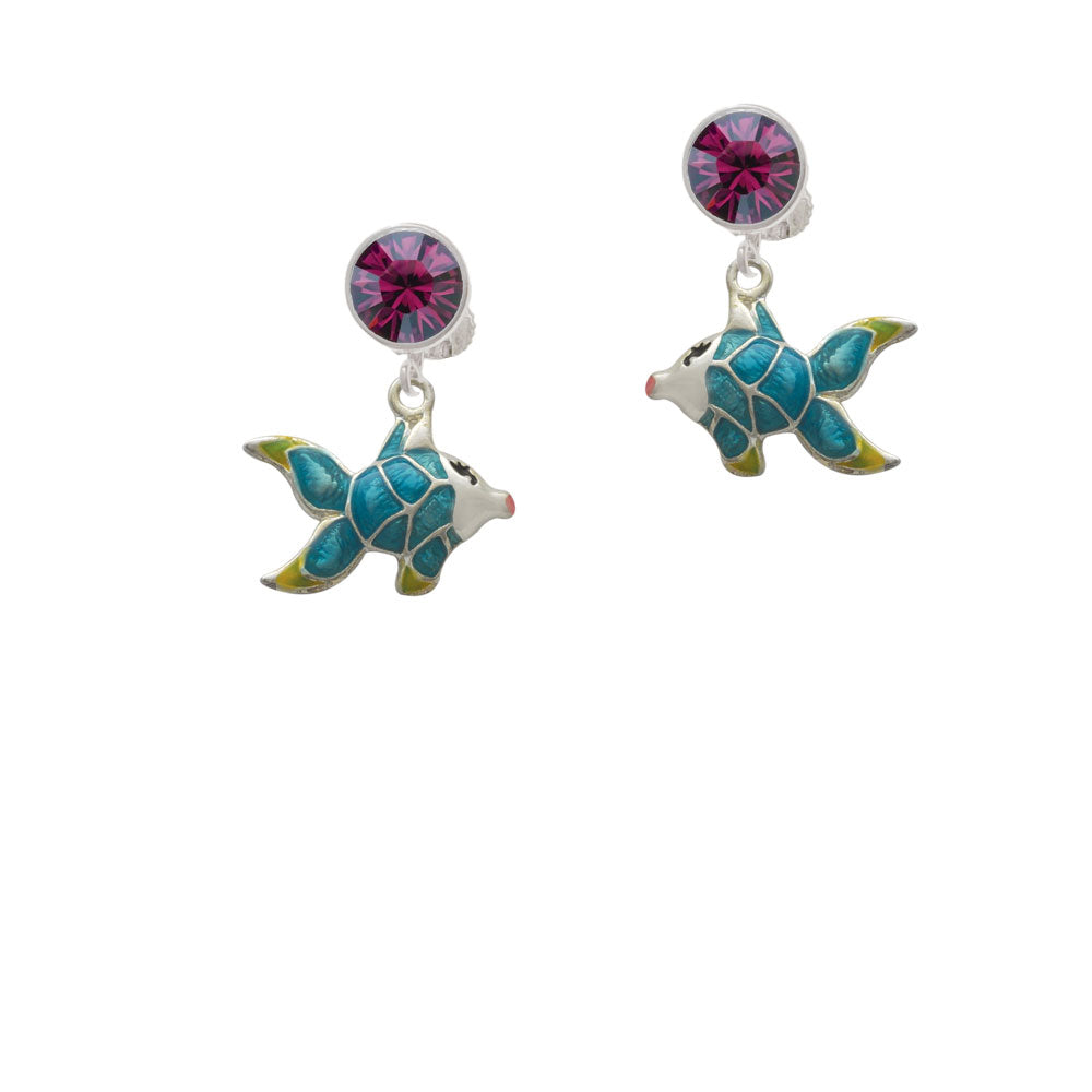 Blue Tropical Fish with Yellow Fins Crystal Clip On Earrings Image 8