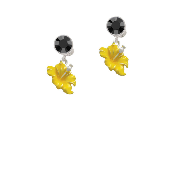 Yellow Hibiscus Flower Crystal Clip On Earrings Image 3