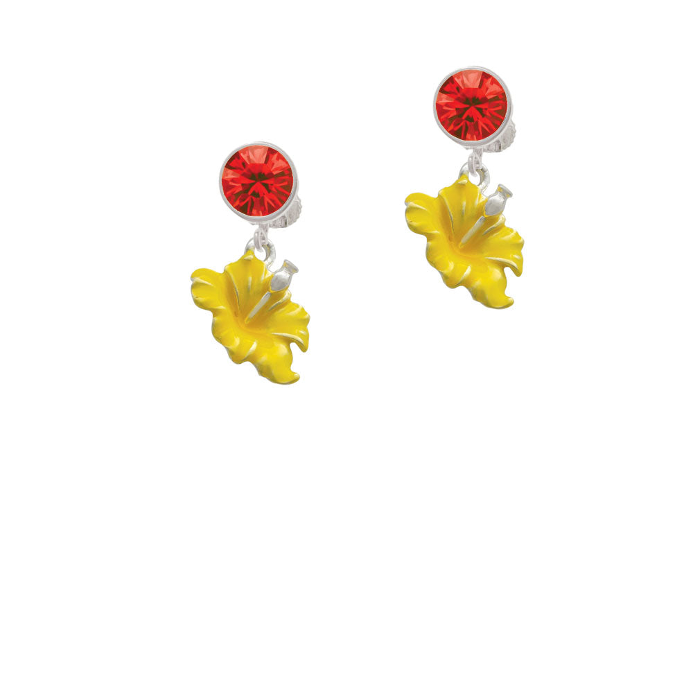 Yellow Hibiscus Flower Crystal Clip On Earrings Image 4