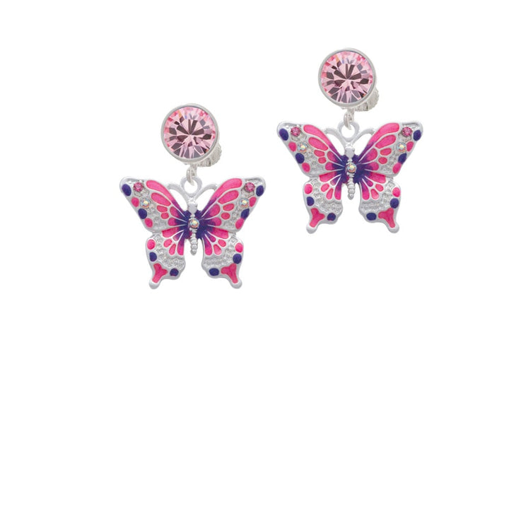 Large Hot Pink and Purple Butterfly Crystal Clip On Earrings Image 4