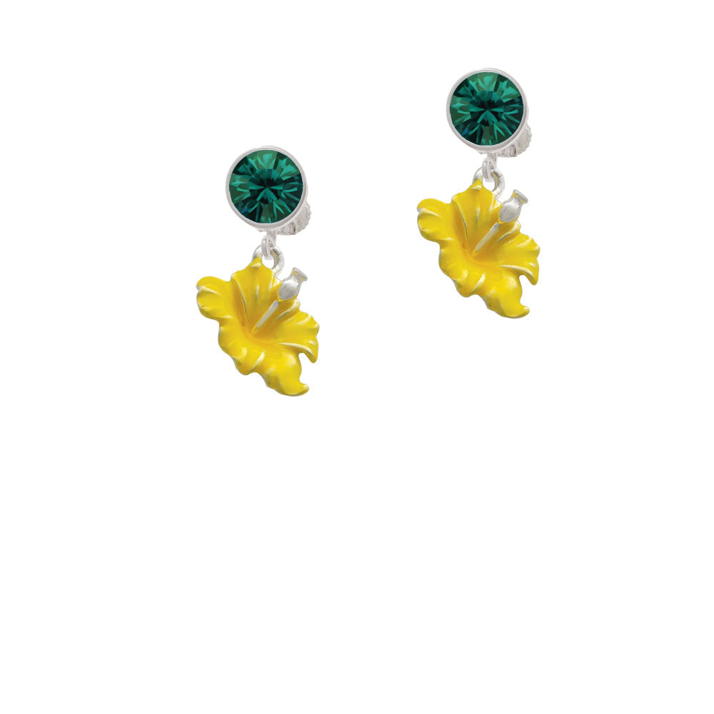 Yellow Hibiscus Flower Crystal Clip On Earrings Image 6