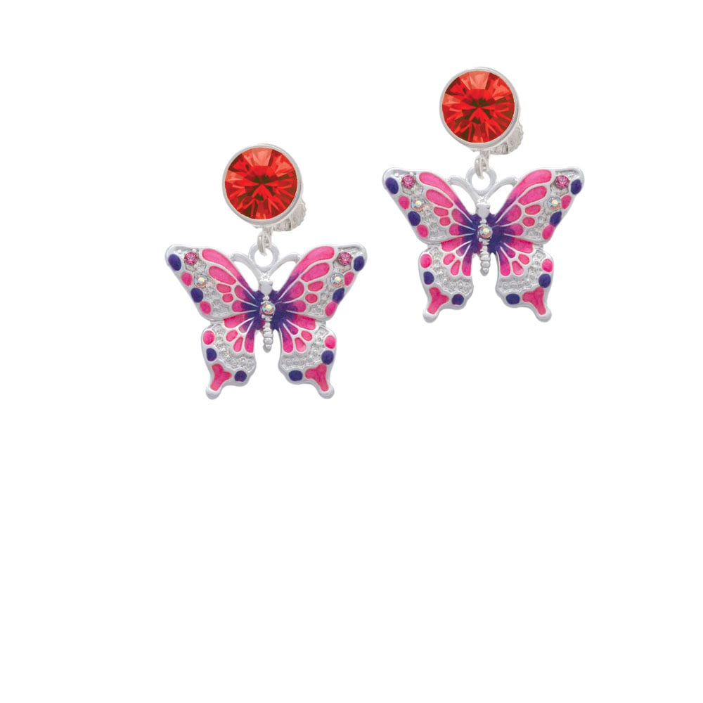 Large Hot Pink and Purple Butterfly Crystal Clip On Earrings Image 4