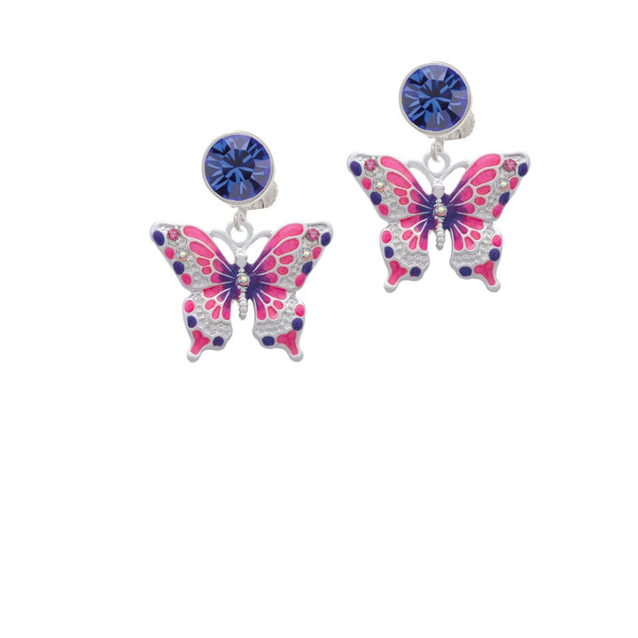 Large Hot Pink and Purple Butterfly Crystal Clip On Earrings Image 7