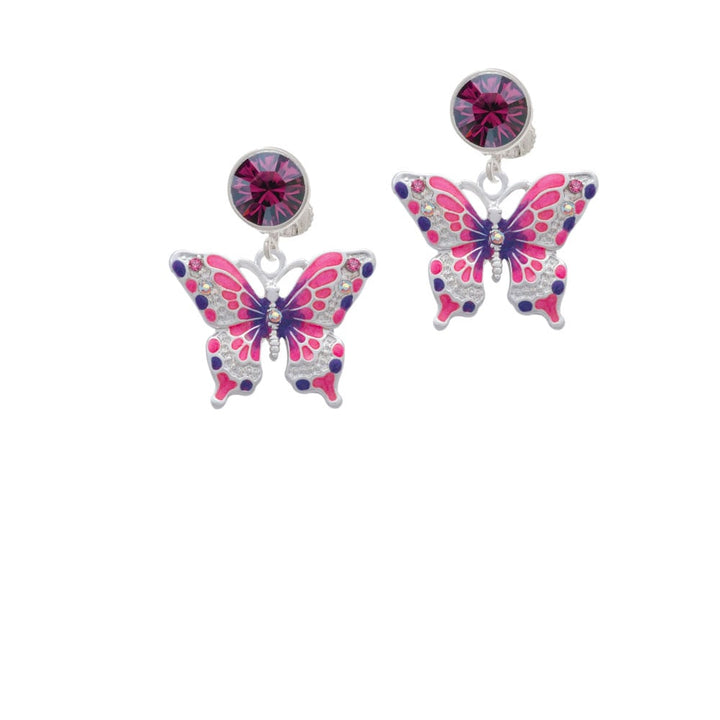 Large Hot Pink and Purple Butterfly Crystal Clip On Earrings Image 8