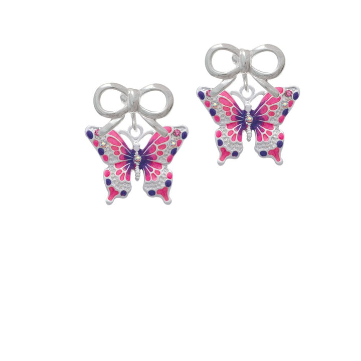 Large Hot Pink and Purple Butterfly Crystal Clip On Earrings Image 9