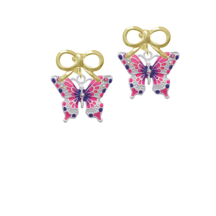 Large Hot Pink and Purple Butterfly Crystal Clip On Earrings Image 10