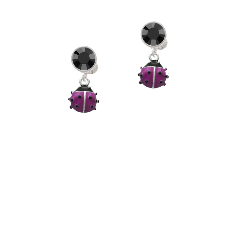 Mini Hot Purple Ladybug Crystal Clip On Earrings Image 3