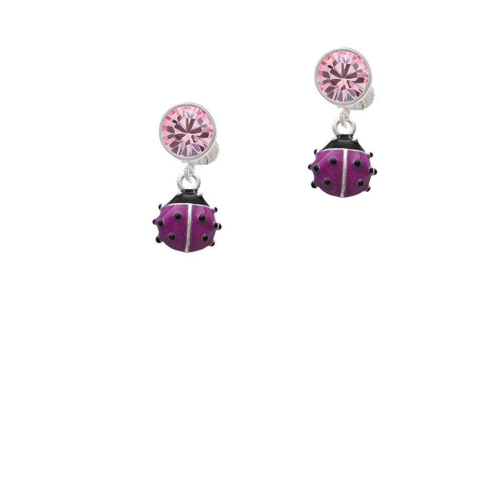 Mini Hot Purple Ladybug Crystal Clip On Earrings Image 4