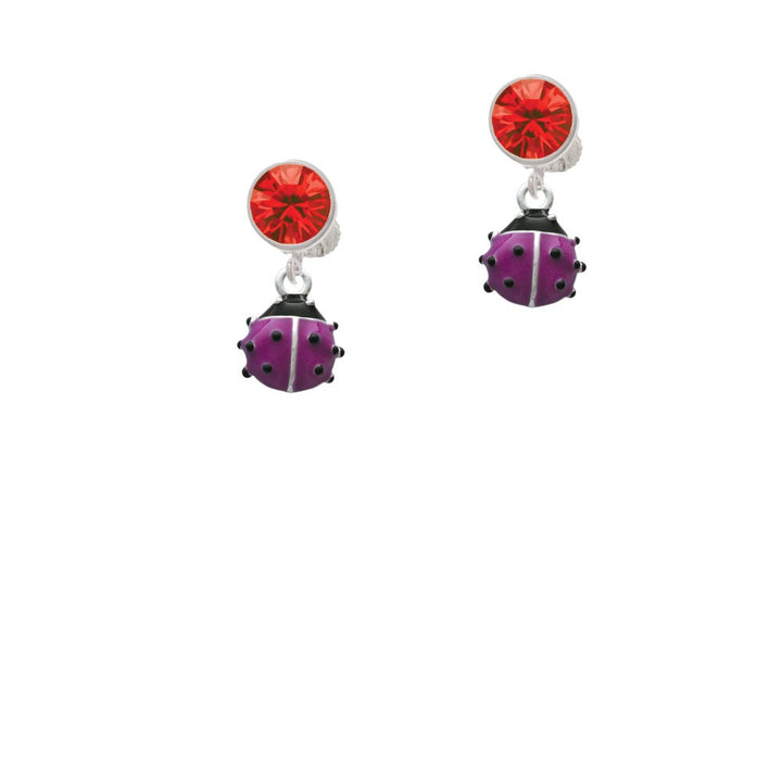 Mini Hot Purple Ladybug Crystal Clip On Earrings Image 4