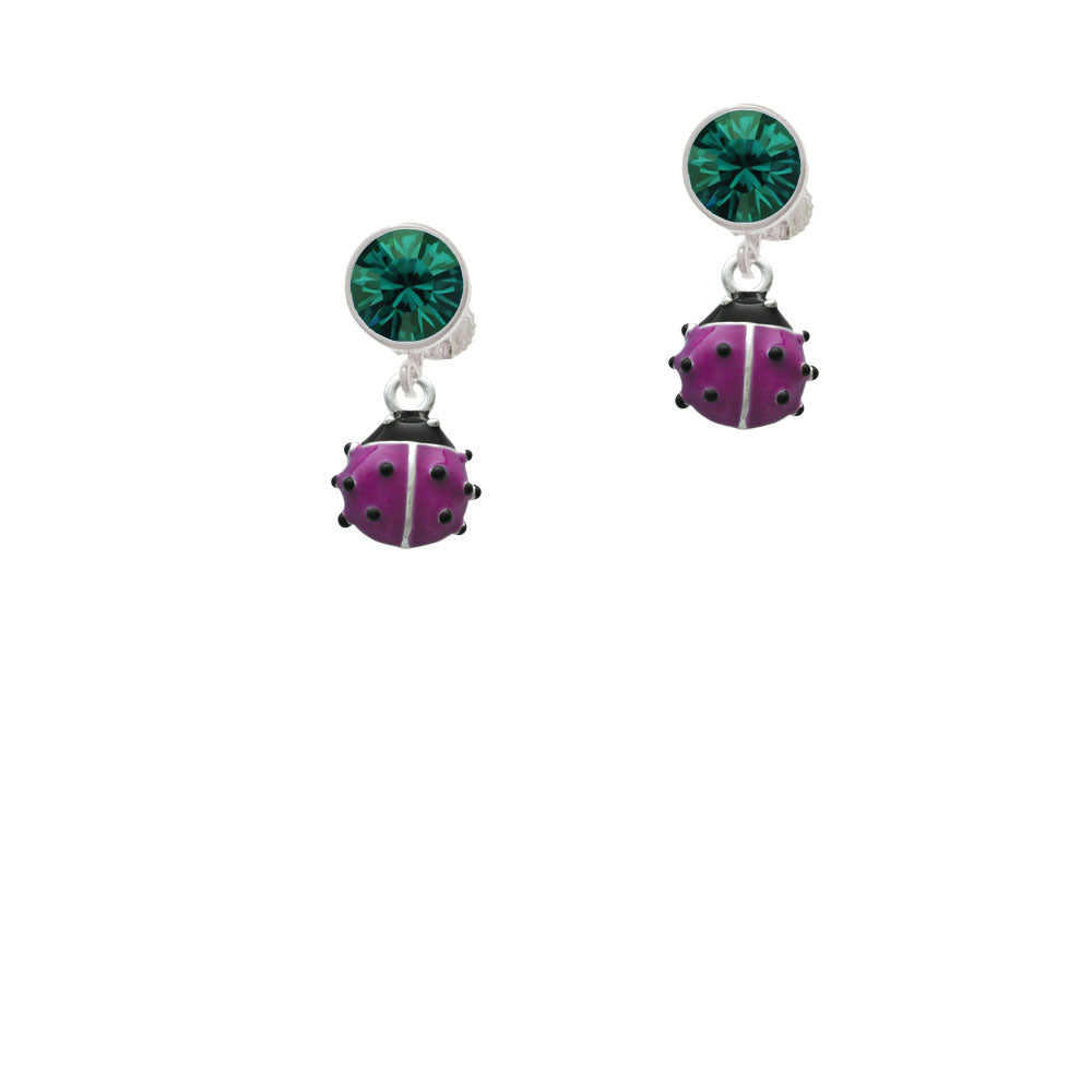 Mini Hot Purple Ladybug Crystal Clip On Earrings Image 6