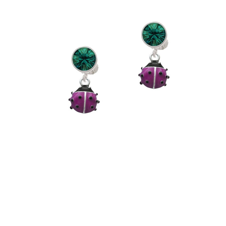 Mini Hot Purple Ladybug Crystal Clip On Earrings Image 1