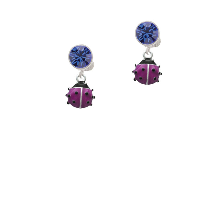 Mini Hot Purple Ladybug Crystal Clip On Earrings Image 7