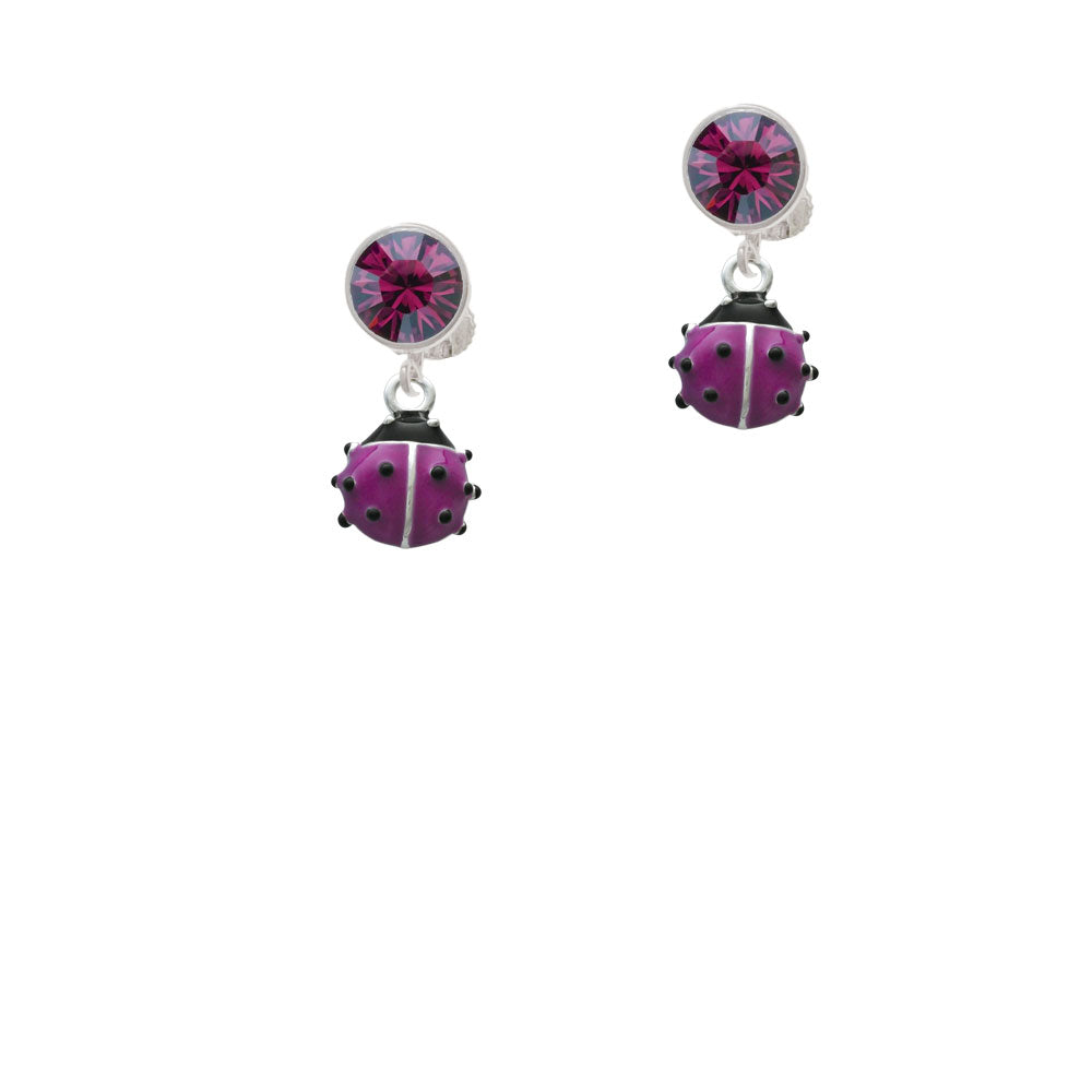 Mini Hot Purple Ladybug Crystal Clip On Earrings Image 8