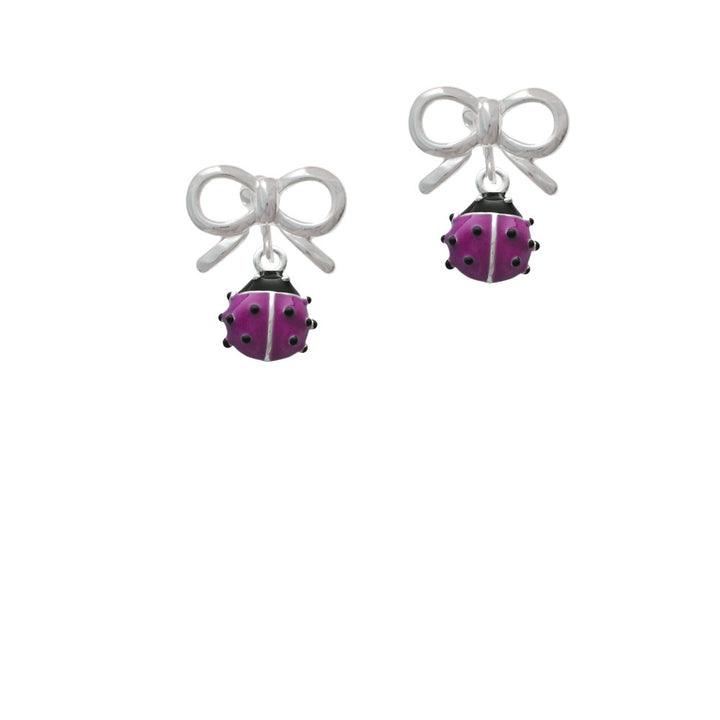 Mini Hot Purple Ladybug Crystal Clip On Earrings Image 9