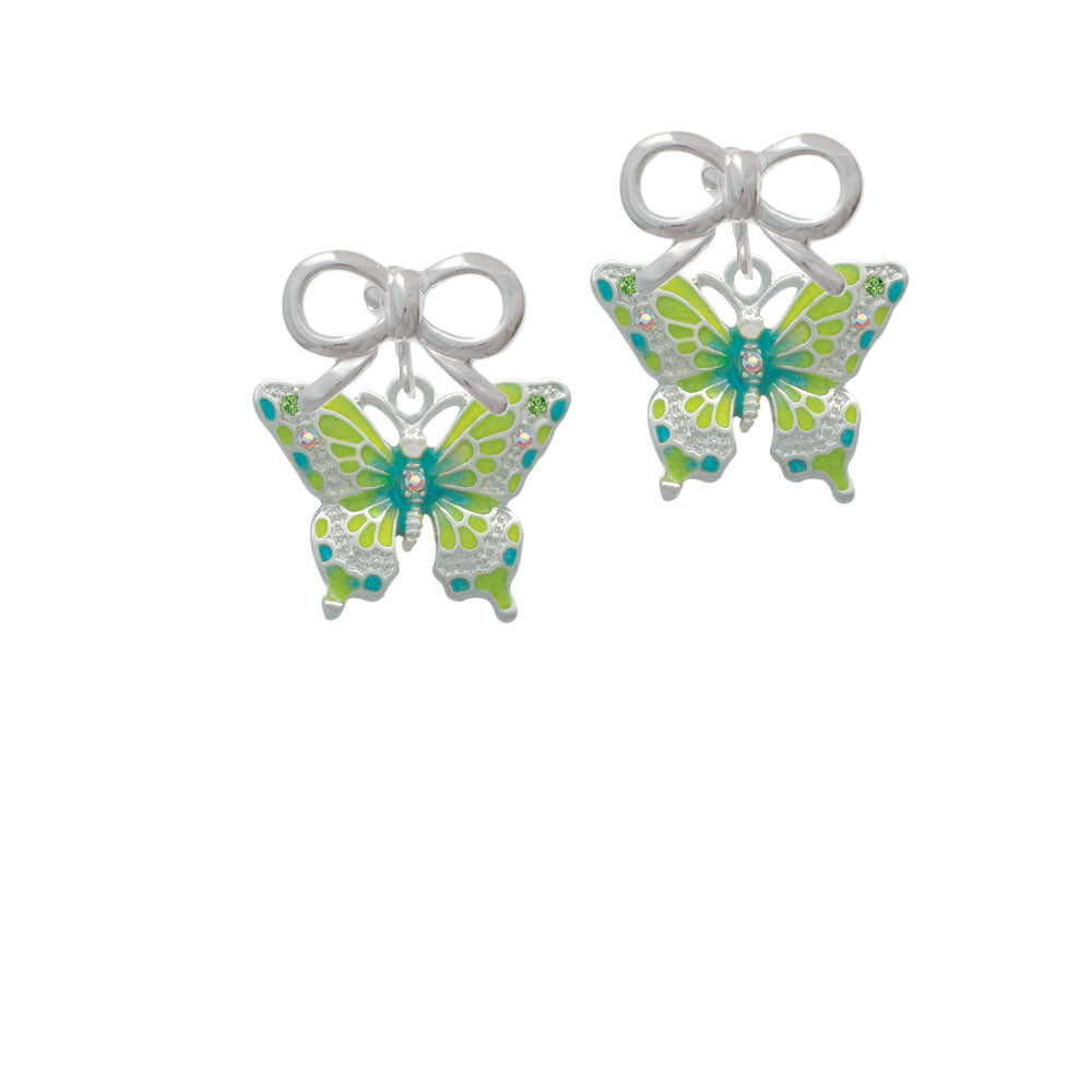 Large Lime Green and Blue Butterfly Crystal Clip On Earrings Image 9