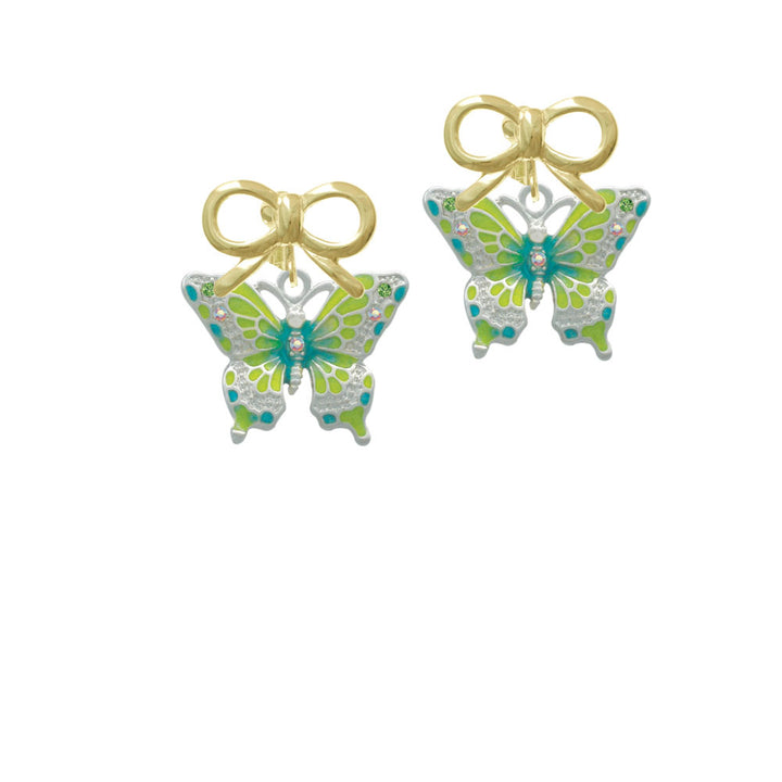 Large Lime Green and Blue Butterfly Crystal Clip On Earrings Image 10