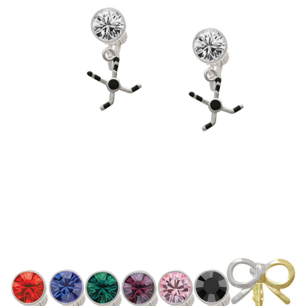 Hockey Sticks with Puck Crystal Clip On Earrings Image 1