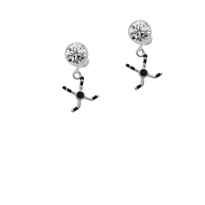 Hockey Sticks with Puck Crystal Clip On Earrings Image 1