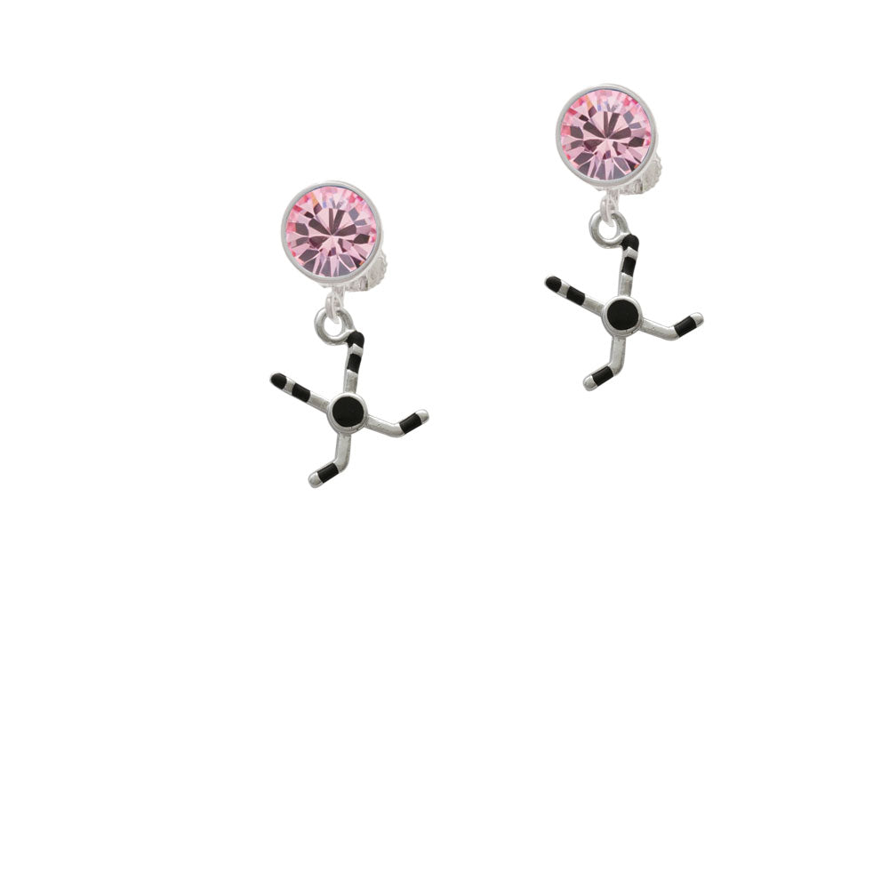 Hockey Sticks with Puck Crystal Clip On Earrings Image 4