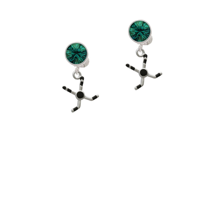 Hockey Sticks with Puck Crystal Clip On Earrings Image 6