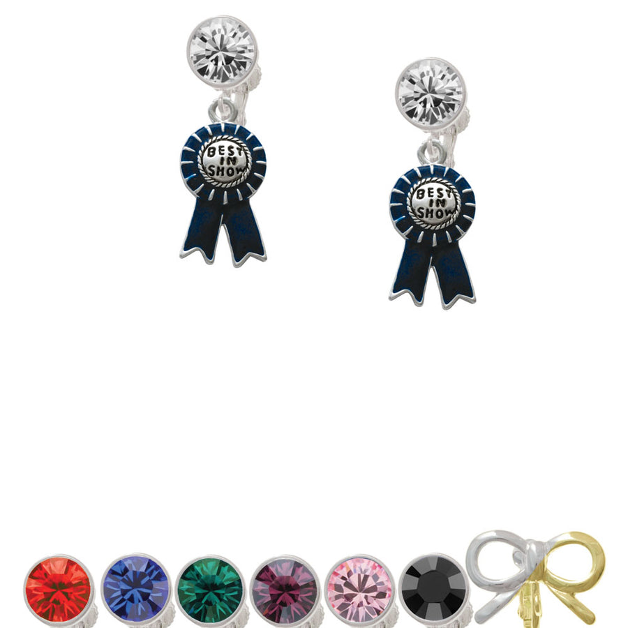 Best in Show Blue Ribbon Crystal Clip On Earrings Image 1