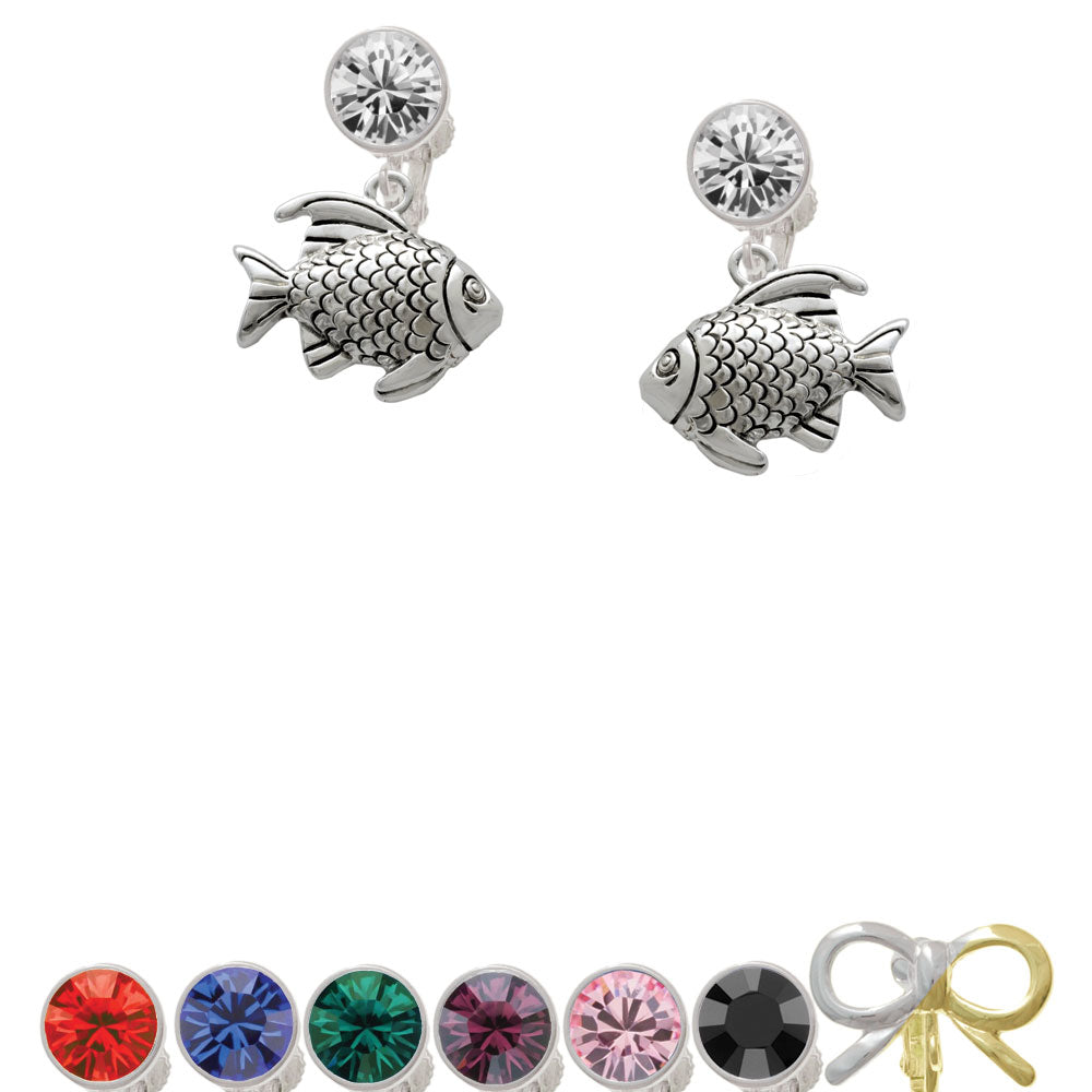 Antiqued Fish Crystal Clip On Earrings Image 1