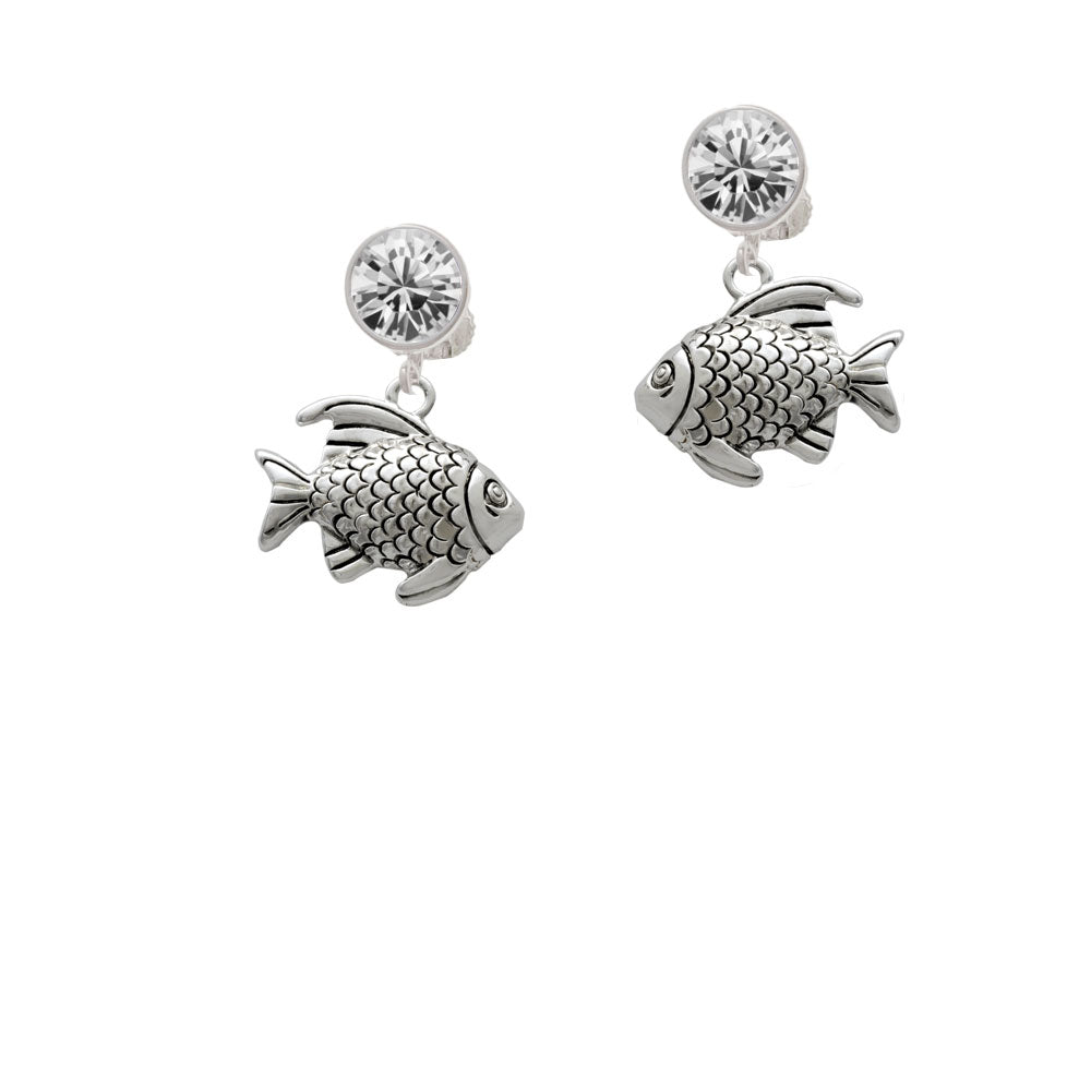 Antiqued Fish Crystal Clip On Earrings Image 2