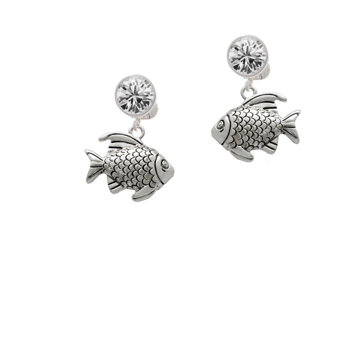 Antiqued Fish Crystal Clip On Earrings Image 2