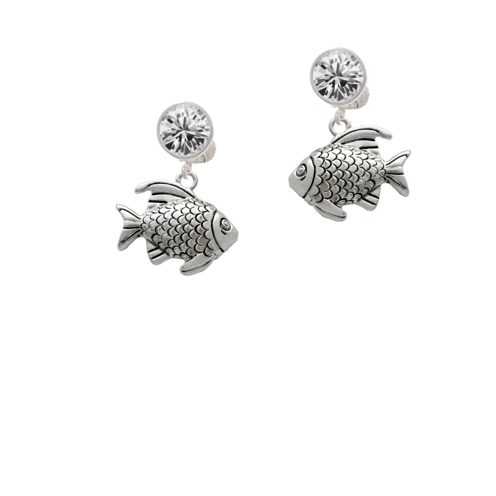 Antiqued Fish Crystal Clip On Earrings Image 1