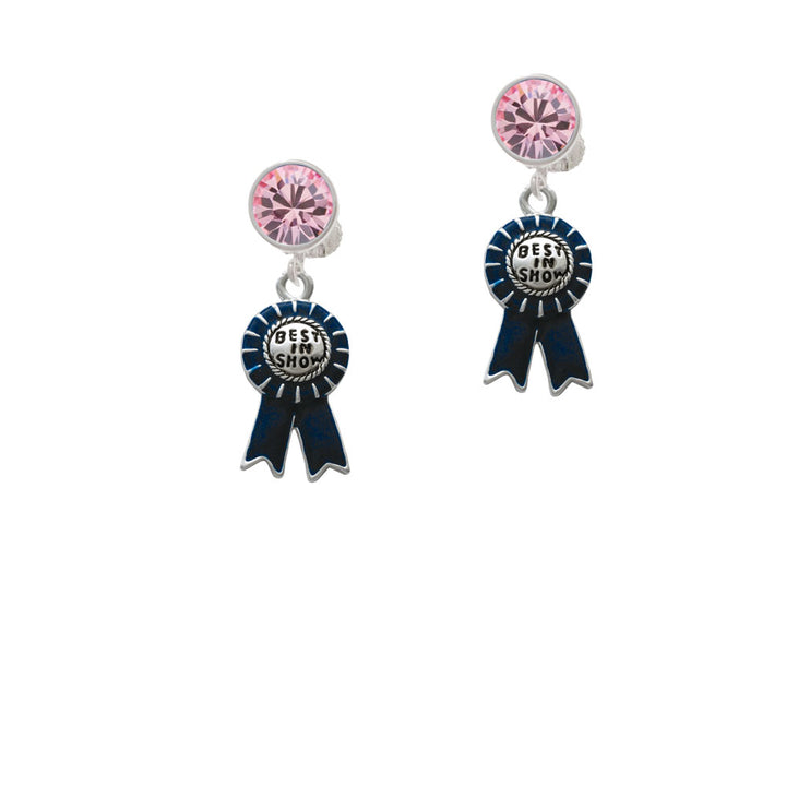 Best in Show Blue Ribbon Crystal Clip On Earrings Image 4