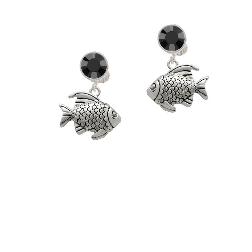 Antiqued Fish Crystal Clip On Earrings Image 3