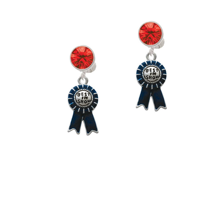 Best in Show Blue Ribbon Crystal Clip On Earrings Image 1