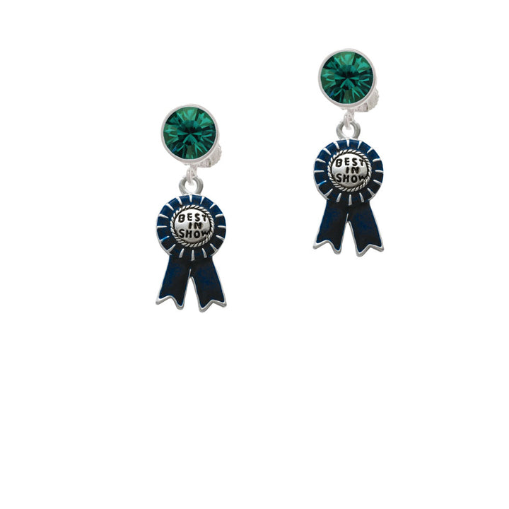 Best in Show Blue Ribbon Crystal Clip On Earrings Image 6