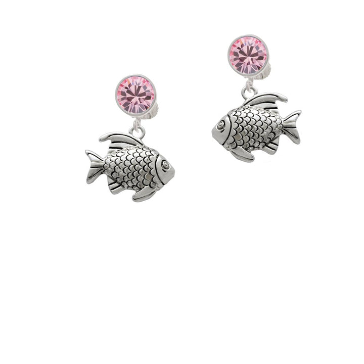 Antiqued Fish Crystal Clip On Earrings Image 1