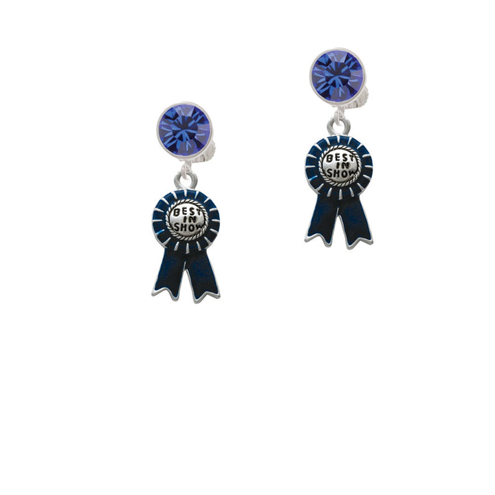 Best in Show Blue Ribbon Crystal Clip On Earrings Image 7