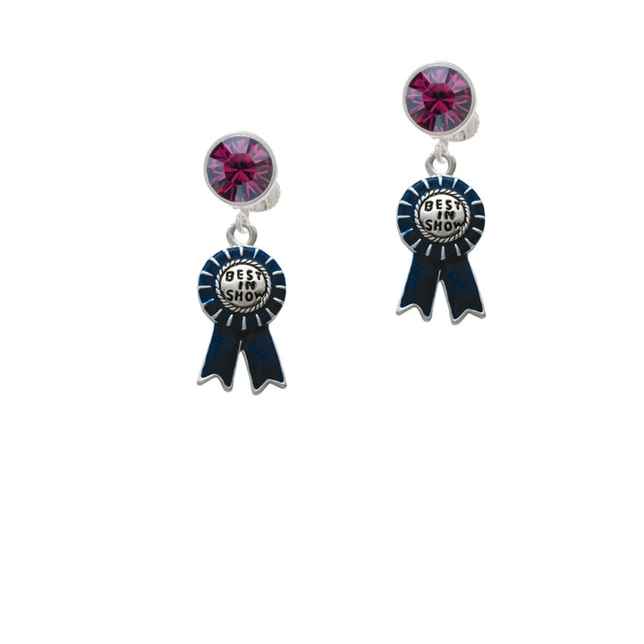 Best in Show Blue Ribbon Crystal Clip On Earrings Image 8