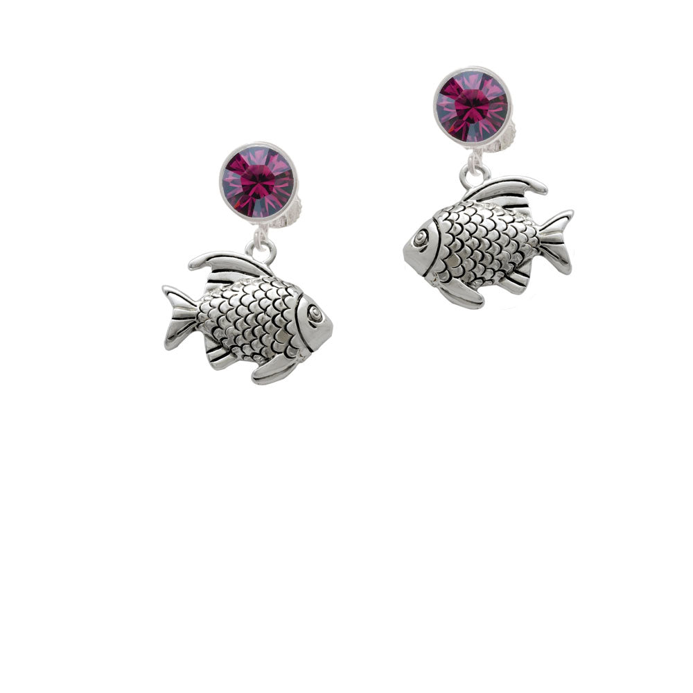 Antiqued Fish Crystal Clip On Earrings Image 8