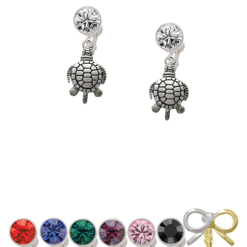 Antiqued Sea Turtle Crystal Clip On Earrings Image 1