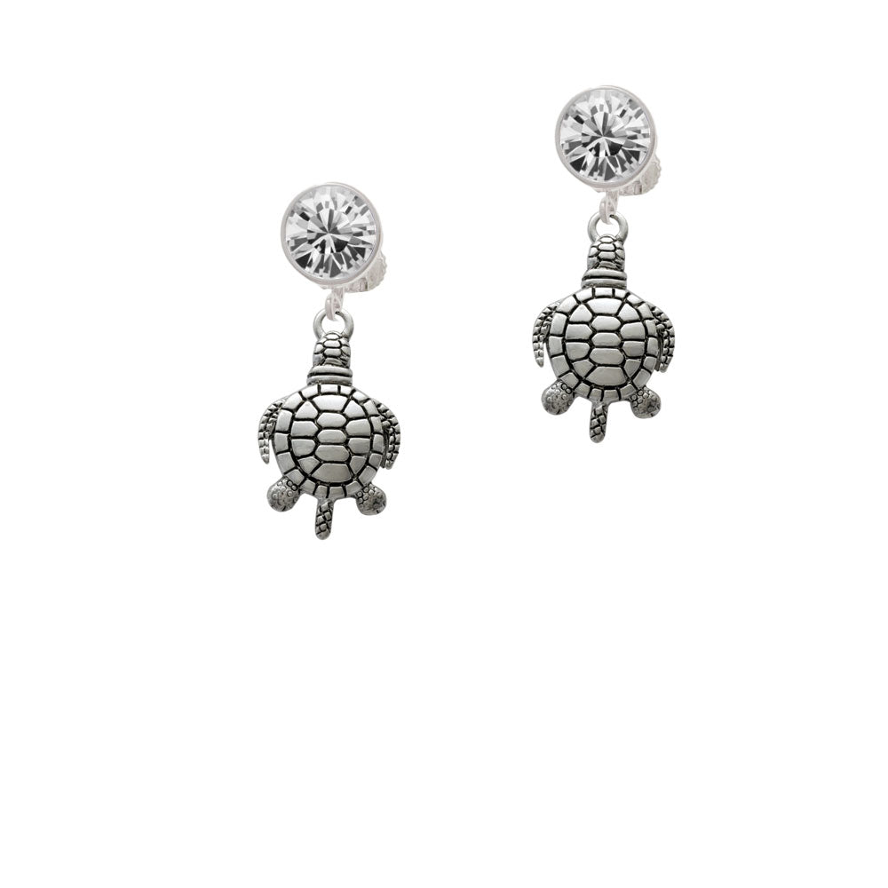 Antiqued Sea Turtle Crystal Clip On Earrings Image 2